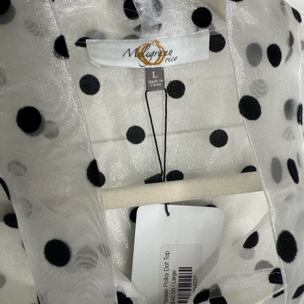 Melograno Rico White Sheer Blouse with Black Polka Dots & White Tank - Picture 2 of 10